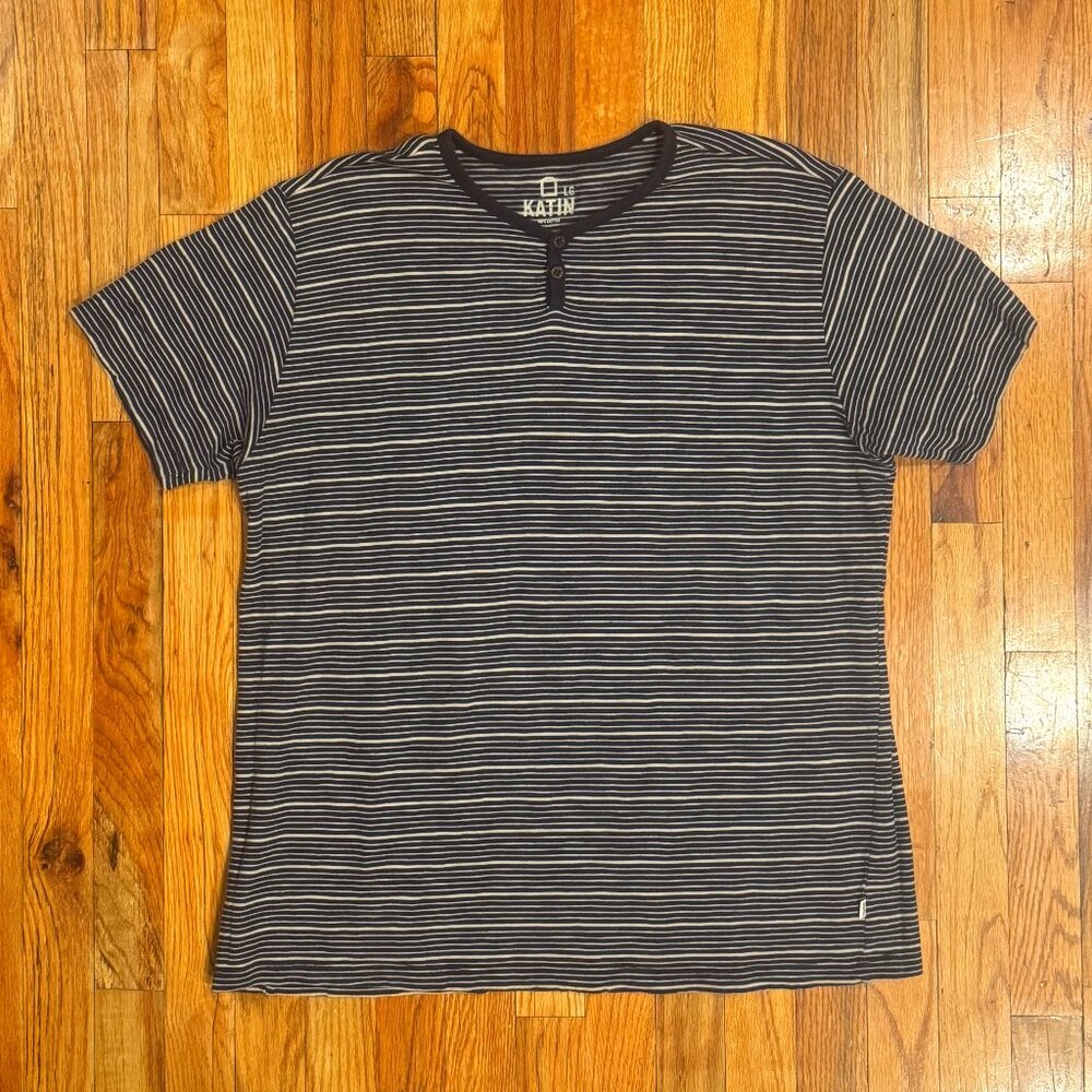 Katin Men's Folk Henley Blue White Stripes Size Large